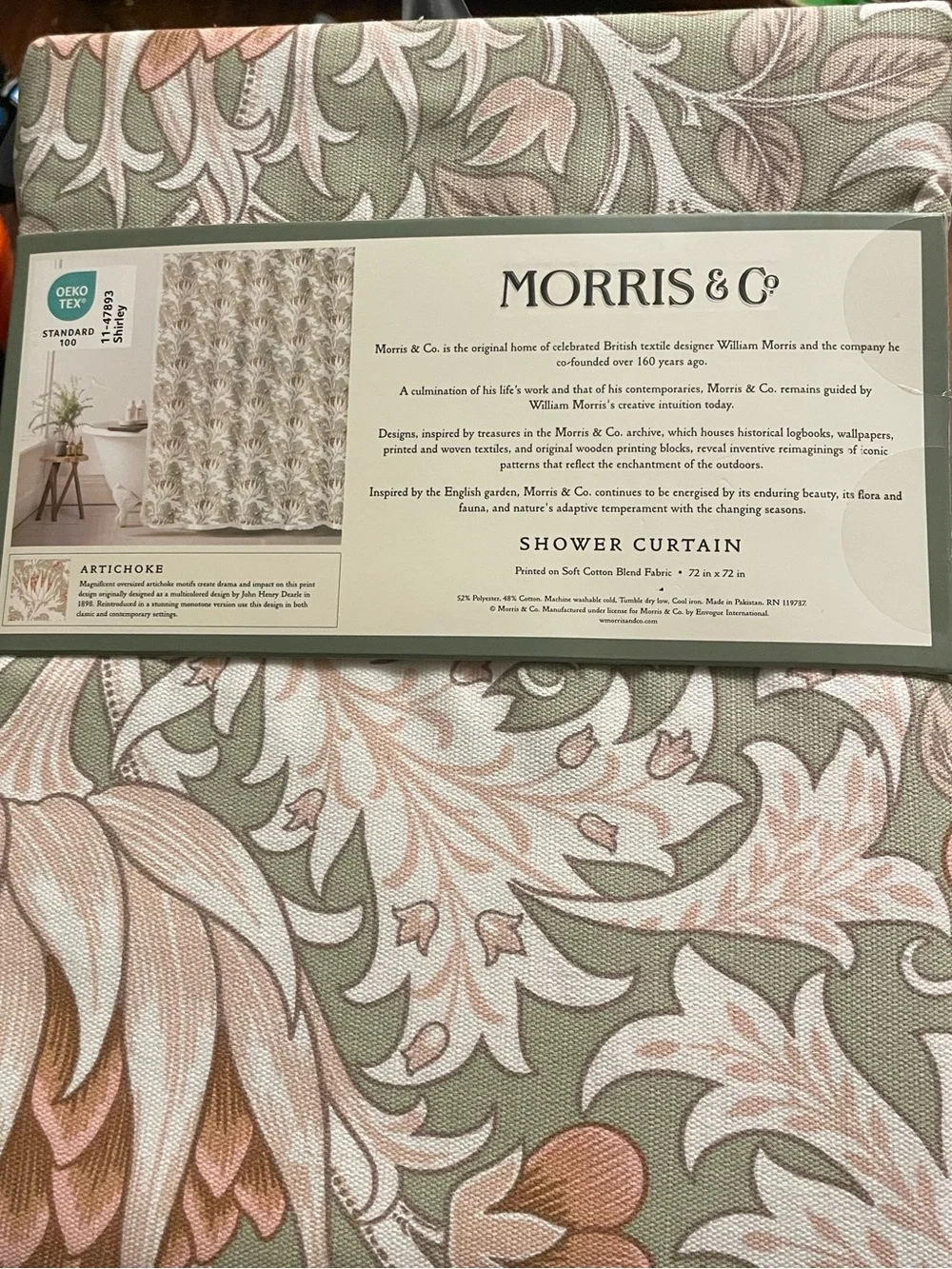 Morris & Co. Artichoke Shower Curtain NWT